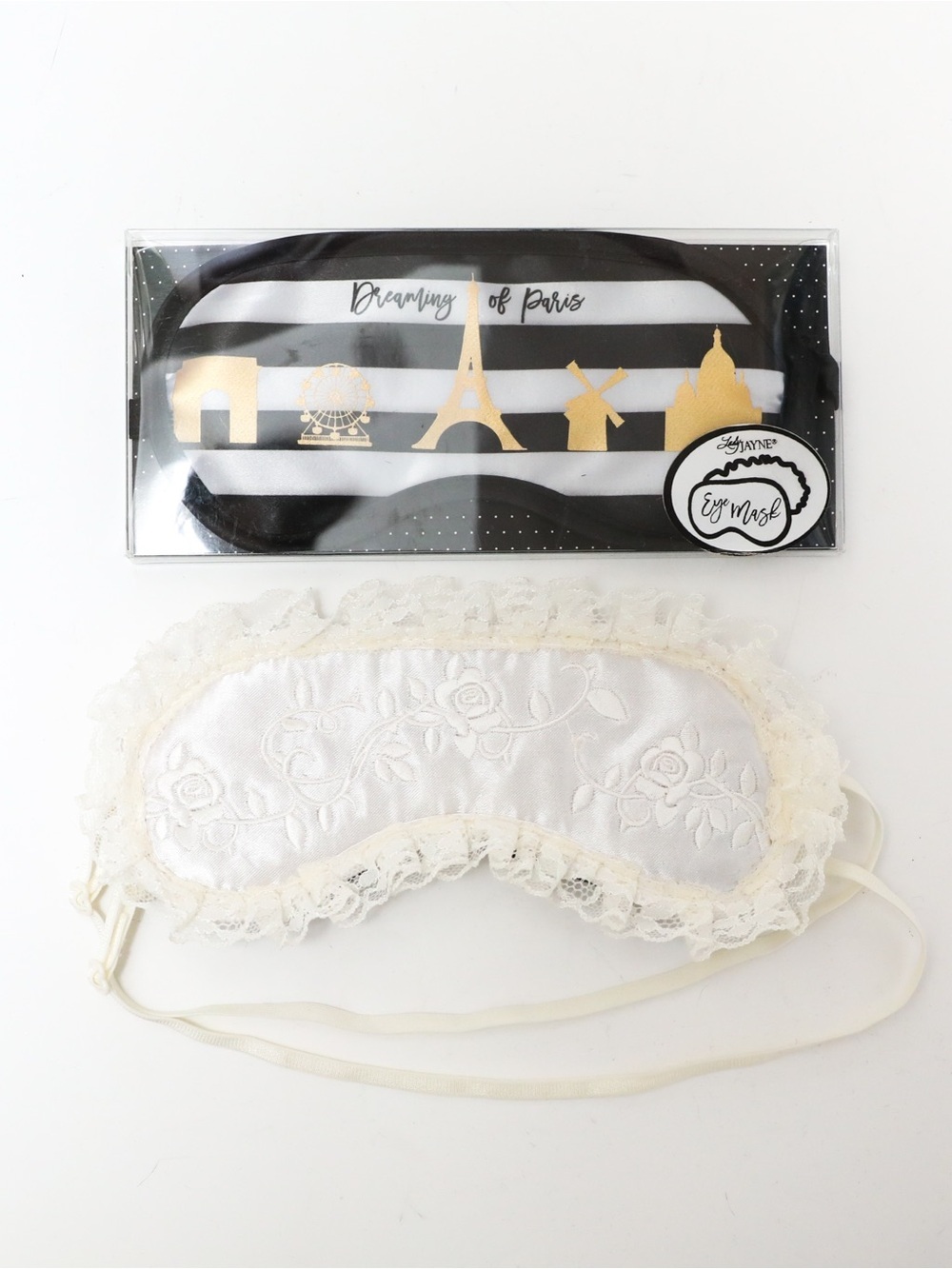 Set of 2 new sleep masks embroidered white silk soft Paris France romantic